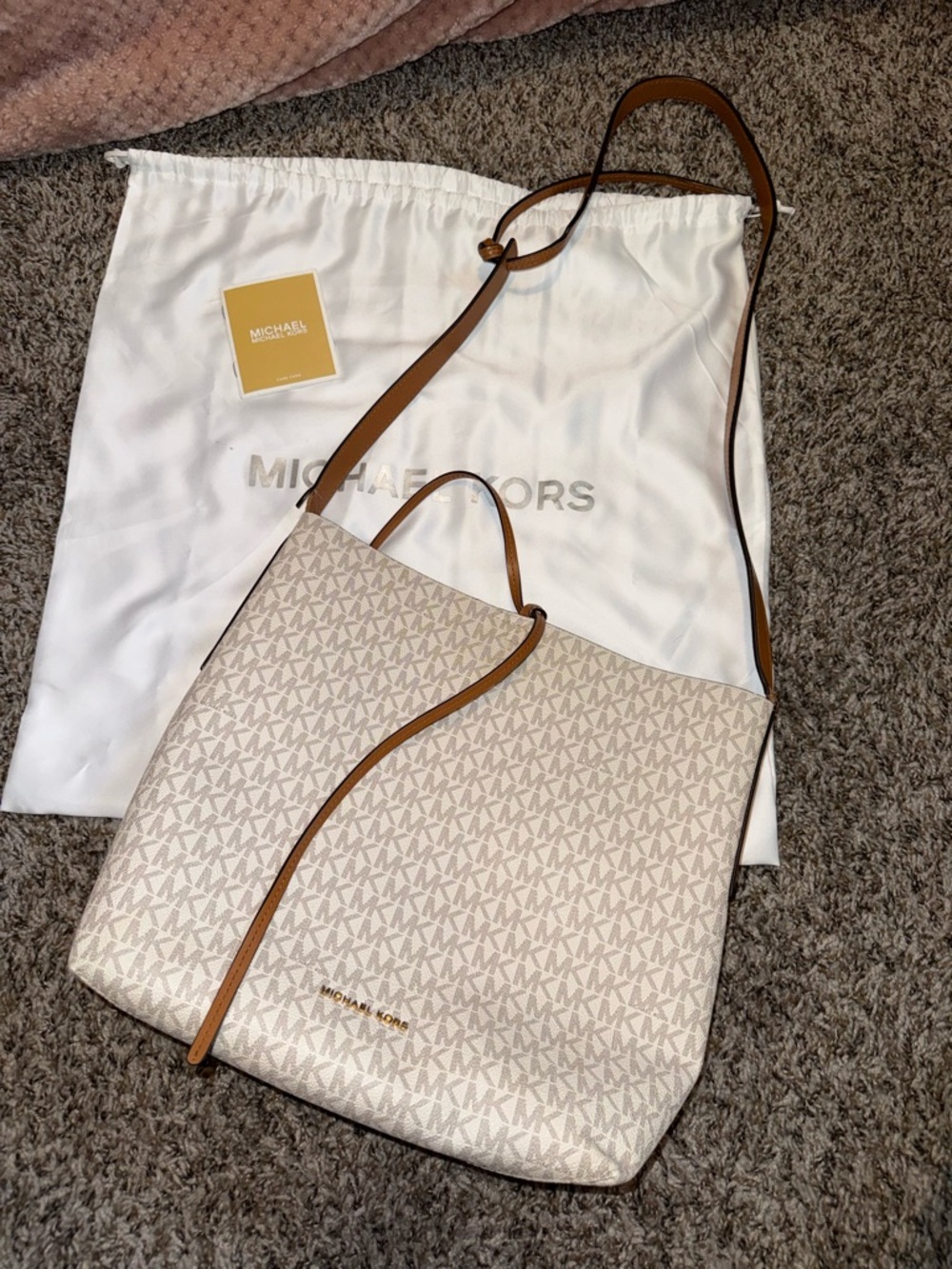 Michael Kors Beige Logo-Print Tote with Tan Trim